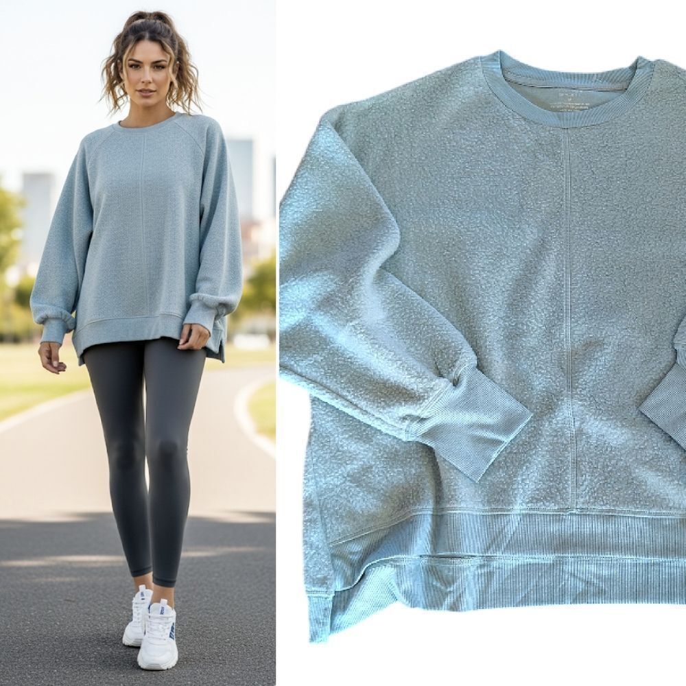 Tahari Sport Mint Green Oversized‎ Crew Neck Fleece Sweatshirt Medium NWT